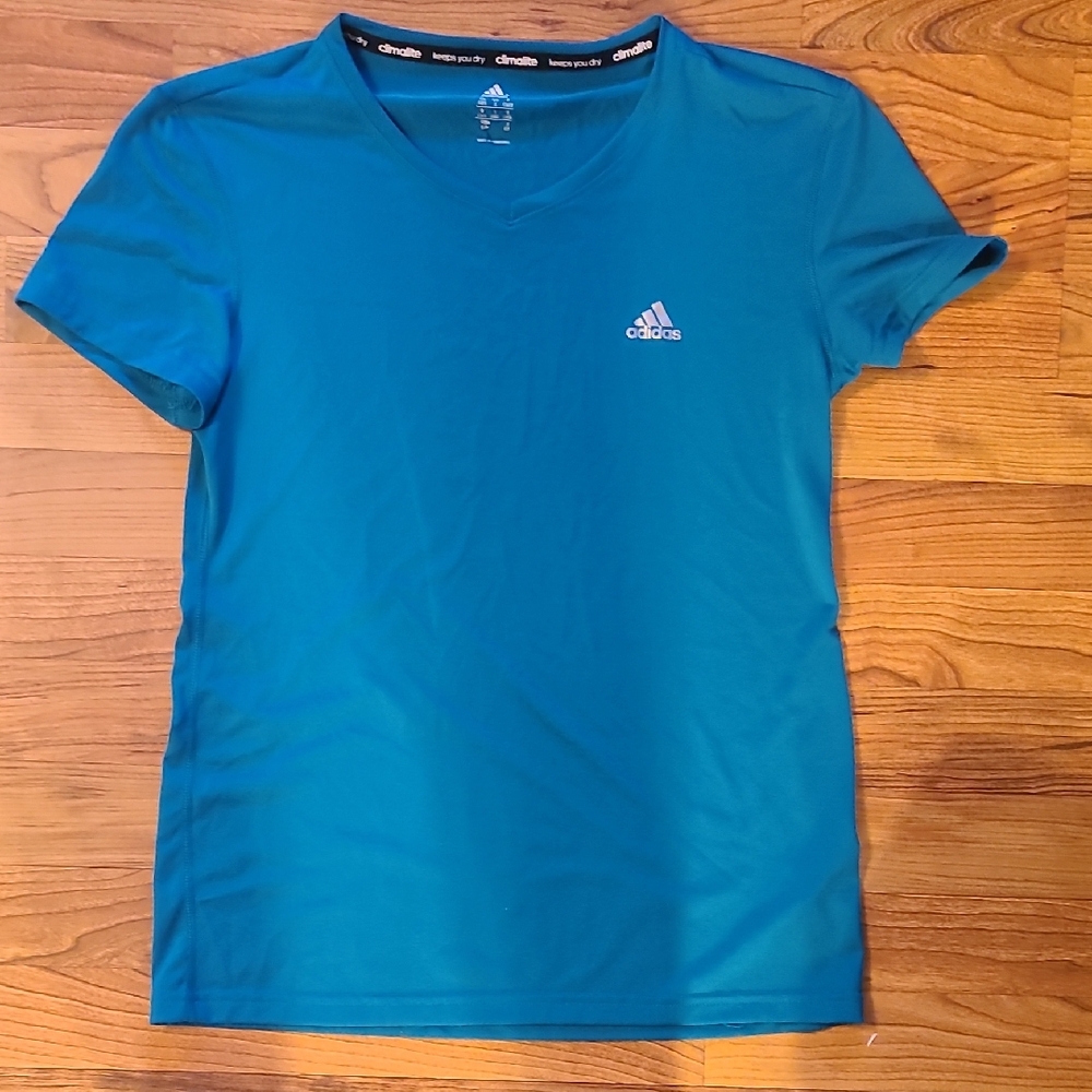 Womens Adidas Blue Climalite V-Neck Tee